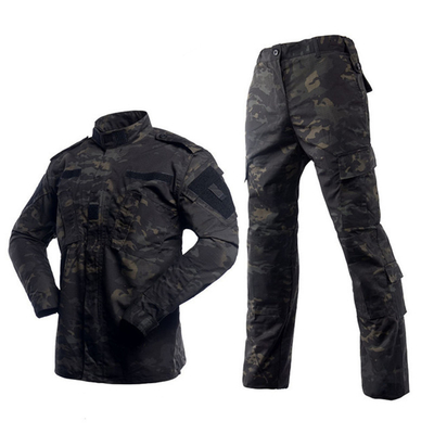 65% Polyester Black Camo Military Uniform Unisex Tear Resistant