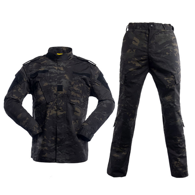 65% Polyester Black Camo Military Uniform Unisex Tear Resistant